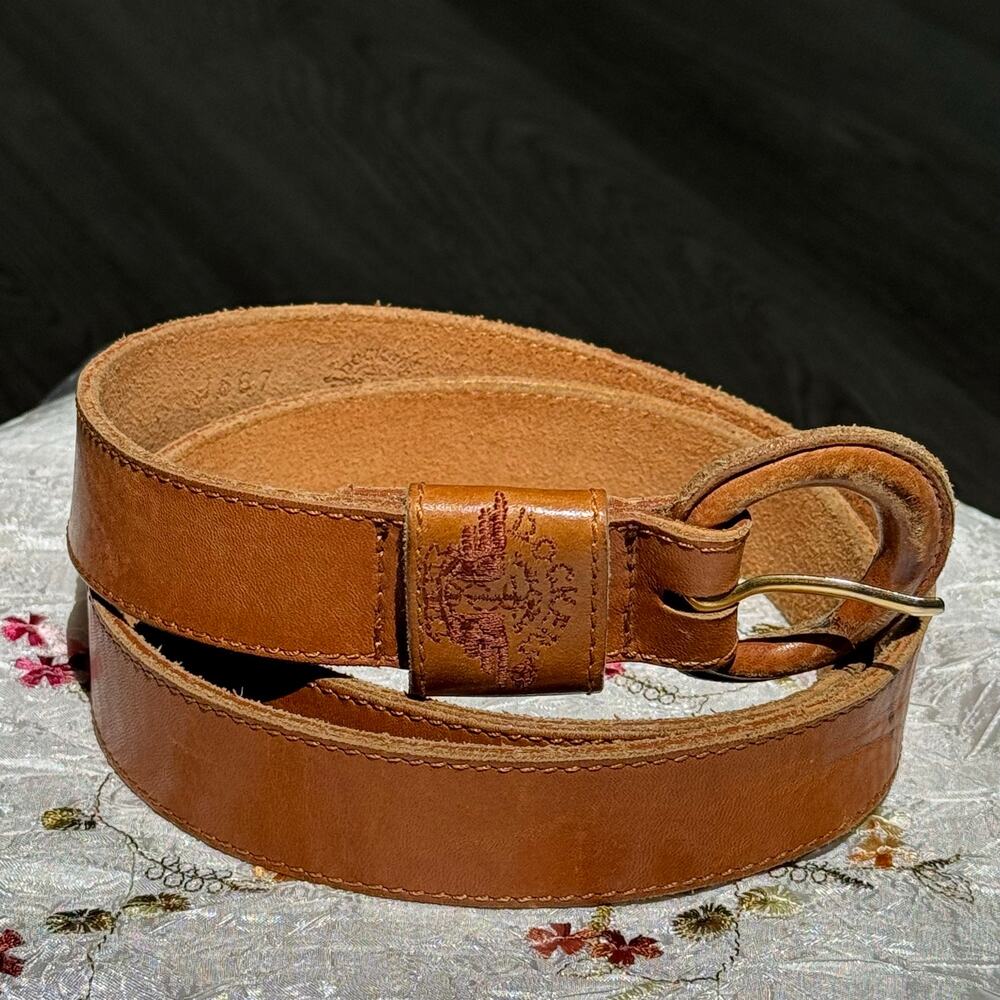 Dockers Genuine Leather Brown Belt Large Eagle Embossed Round Buckle 38"
